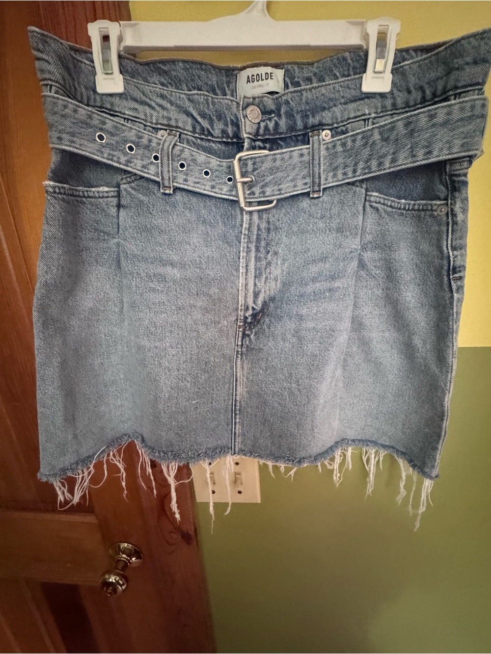 Agolde Light Wash Denim Mini Skirt with Matching Belt